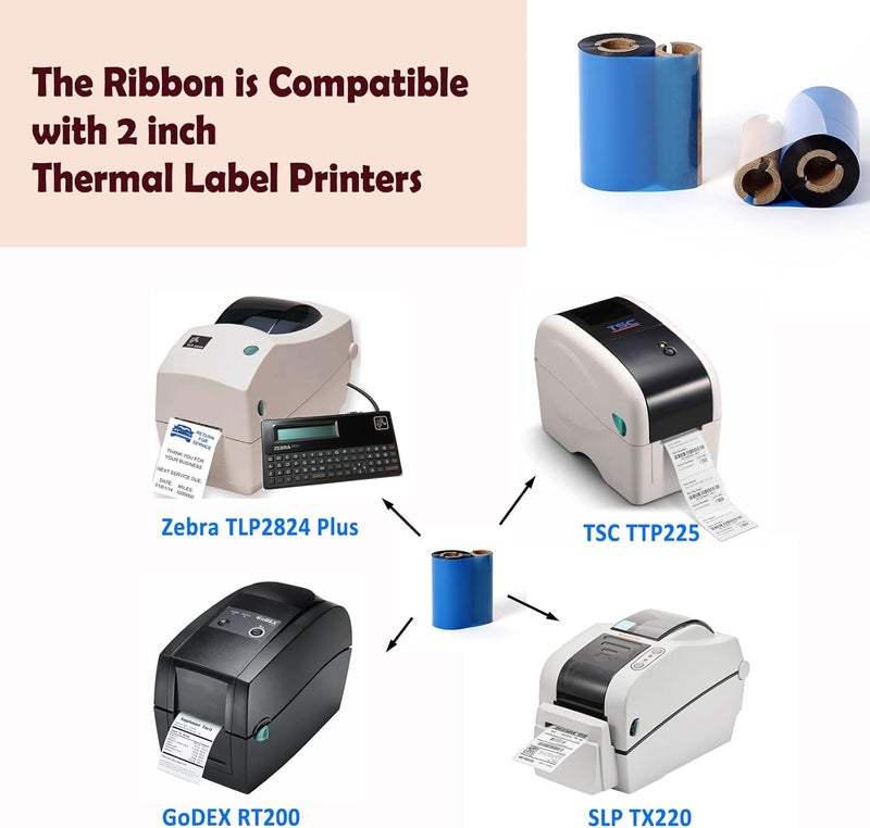 BEUYI (4 لفات) شريط راتينج ممتاز 2.24" × 244' ، 57 مم × 74 م شريط نقل حراري أسود لطابعات الملصقات الحرارية المكتبية 2" مثل Zebra TLP2824 و TSC و GoDex و Honeywell.. نواة 1/2" - Image 3